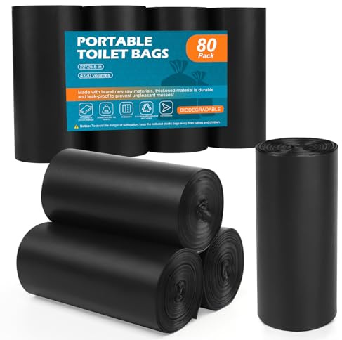 80 Portable Toilet Bags, Camping Toilet Bags, 5-8 Gallon Compostable Bags, Biodegradable Toilet Bags for 5-8 Gallon Bucket Toilet Seat, Biodegradable Waste Bags for Outdoor Boating Travel Camping