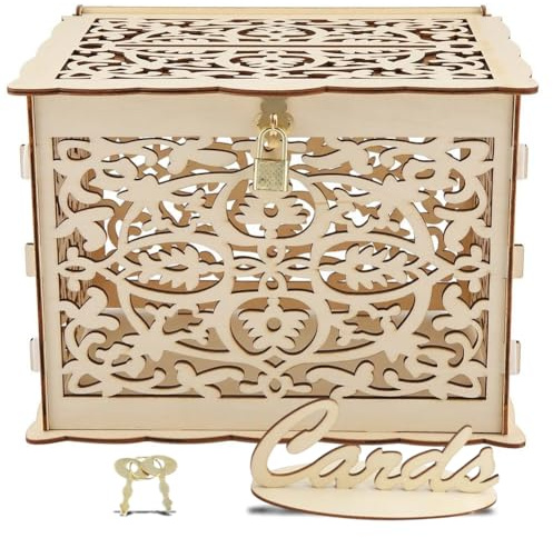 Hochzeitskartenbox, Elegante Holz Briefumschlagbox für Geschenke, Schloss | Kartenbox, Hochzeitsempfang, Jubiläum, Geburtstagsfeier, Abschlussfeierdekoration, für verschiedene Anlässe