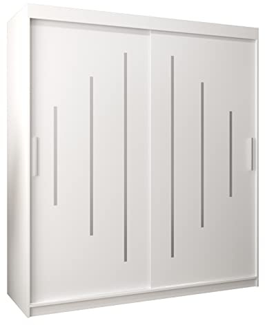 MEBLE KRYSPOL - Kleiderschrank, Schlafzimmerschrank - Schrank Zwei Türen - 4 Fächer rechts, Links, 2 Stangen, Fach - Garderobenschrank York, Körperfarbe Weiß, Frontfarbe Weiß - 180x62x200cm