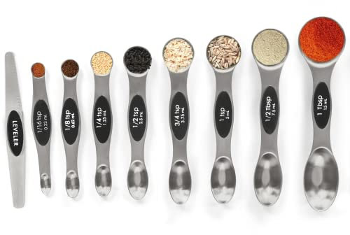 Magnetic Measuring Spoons Set Stainless Steel with Leveler-9pcs Stackable Metal Tablespoon Measure Spoon for Baking-Measuring Cups and Spoon Set Kitchen Gadgets Apartment Essentials Fits in Spice Jars