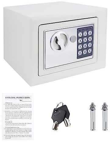 Safebox For Home, High Security Steel Small Home Office Digital Electronic Safe Box With Two Keys Small Value Safe With Digital Keypad For Extra Security, 4.6L, 23 X 17 X 17 CM, White