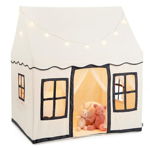 INFANS Kids Play Tent with Washable Mat Star Light Windows, Anti-Trip Large Playhouse Toys for Children Boys Girls, Indoor Outdoor Princess Tents Castle for Toddlers (Black)