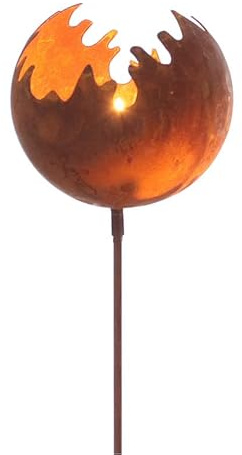 Spetebo Piquet de jardin en métal naturel - Boule de feu - 98 x Ø 15 cm - Grand - Photophore avec piquet - Décoration de jardin