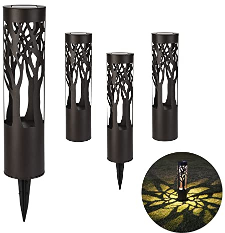 PUMPSUN 4Pack Solar Pathway Lights Outdoor, Landscape Lighting Dust to Dawn Solar Lights for Garden Decor, Metal Path Lights Solar Powered for Yard Lawn Patio Walkway Warm Yellow