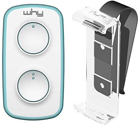 WHY EVO MINI Telecomando rolling code multifrequenza da 280 a 868 mhz con Visor Clip, apricancello autoapprendente programmabile, radiocomando ad ampio raggio con 4 pulsanti, azzurro pure emerald