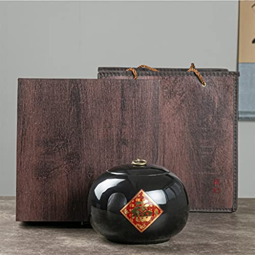 Tarro de almacenamiento de cerámica chino vintage, caja de regalo de tarro de almacenamiento de alimentos negro con tapa hermética for servir granos de café, dulces, té, especias, condimentos - Decora