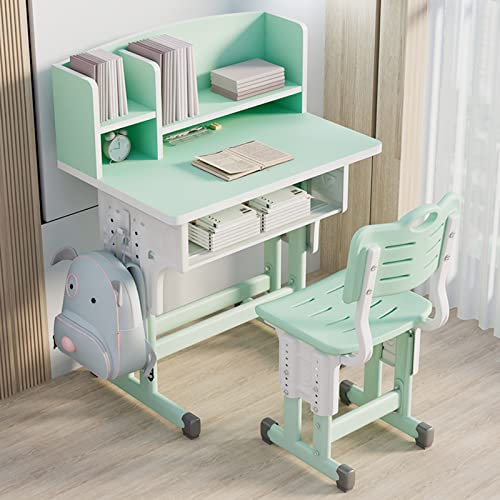 Kinder Schreibtisch und Stuhl Set, Schreibtisch und Stuhl Set Höhenverstellbar Student Study Tisch Bücher und Leseregale Ergonomischer Schreibtischstuhl mit großer Schreibtafel ausziehbare Schublade