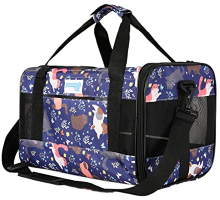 PETCUTE Transporttasche für Katzen und Hunde,Faltbar Hundetransportbox Katzentransportbox mit Schultergurt,Airline Zugelassen,Atmungsaktives Katzentasche Hunde transportbox mit Abnehmbar Matte,M
