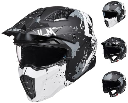 ILM Casque Moto Cross Homme Femme Homologué ECE-Casque Moto Jet Vintage Rétro Scooter Adulte avec Visiere,Crâne Mat,XL