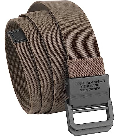 KYEYGWO Unisex Elastischer Gürtel mit Doppelring Schnalle, Einstellbare Stoffgürtel Nylon Arbeitsgürtel Outdoor Stretchgürtel für Herren und Damen, Braun