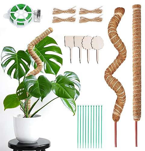 2 Pack 70cm Pflanzstab Kokos, Monstera Rankhilfe, Biegsame Moosstab für Monstera mit Zubehör Monstera Stab Pflanzstab Monstera für Kletterpflanzen Natürlicher Pflanzenstütze