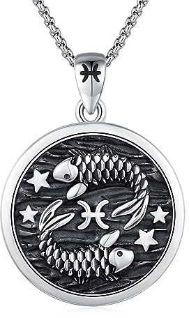 REDSUN Pisces Zodiac Necklace 925 Sterling Silver Zodiac Pendant Astrology Horoscope Pendant Zodiac Necklace For Men Women