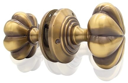 Door Knobs Set, Interior Doors, Brass Large Elegant Lily Shape Mortice in Antique and Chrome Finish, Comes with Hardware. (Lily ABB)
