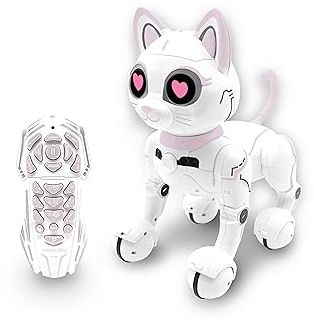 Lexibook - Power Kitty® - Chat Robot Télécommandé, Robot Intelligent Programmable, Lumière, Son, Blanc/Rose - KITTY01