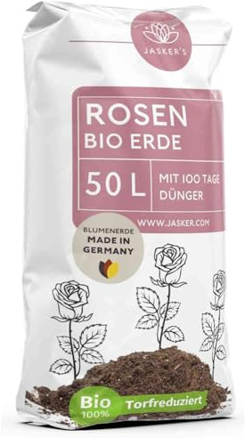 JASKER'S Bio Rosenerde 50 L - Blumenerde für Rosen aus 40% weniger Torf - Pflanzerde Rosen - Rosenerde für Kübel mit Dünger - Erde für Pflanzen - Rosen Anzucht Erde - Erde für Rosen - Rosen Erde