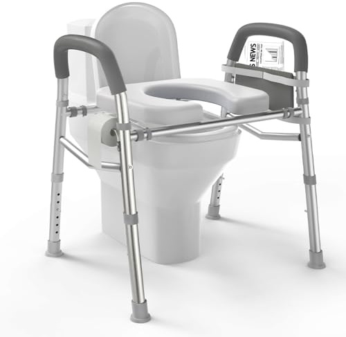 Raised Toilet Seat with Handles, Heavy Duty 400lb Medical Safety Frame, Bathroom Assist Toilet Seat Raiser for Seniors, Handicap, Disabled