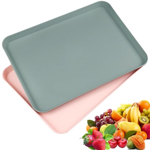 Zfseyuh 2 Piezas Antideslizante Bandeja Rectangular,Grado de Comida Bandeja Pequeña para Cocina,Bandeja de Comida Rápida 29.5 x 21 cm,Reutilizable para Cocina,Comedor
