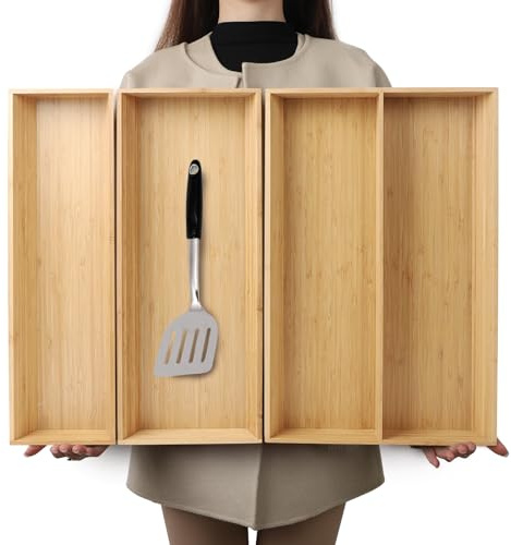 BAMOTTO CRAFTBAMBOO V-Shaped 3-Pack 19.6 Long Bamboo Drawer Organizer Box - Easy Reach Cutlery Tray for Flatware Silverware Utensil, Kitchen & Home Use (19.6x5.7/19.6x7.8/19.6x12.4)