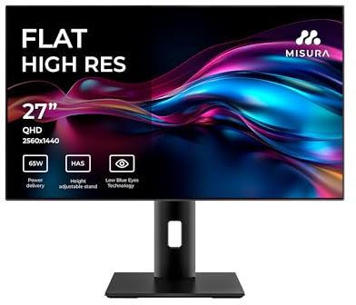 MISURA Büro Monitor 27 Zoll PW27DQI - VA-Displaypanel, 75 Hz, QHD 2560x1440, 4ms (mit OD), HDR-Format, HDMI, USB-C, PD 65W, GSync, Freesync, Flickerfrei, 2 x 3W Lautsprecher