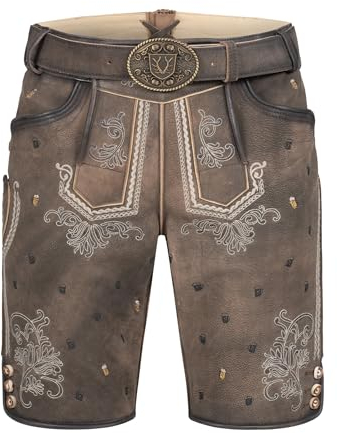 Krüger Herren Trachtenlederhose kurz, Modell:Sammy mit Gürtel, Knielang, Herren Trachtenlederhose kurz, Modell: Sammy mit Gürtel, Knielang, Art.-Nr. 966366-0-0007, 48,