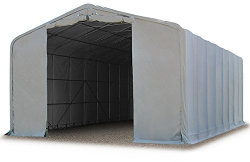 TOOLPORT Lagerzelt 8x36 m Zelthalle / 4 m Seitenhöhe reißfeste PVC Plane 850 N grau mit Statik (Erduntergrund)