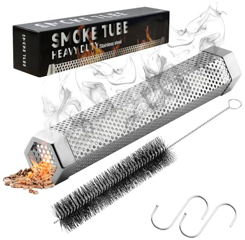 SHIKORI Smoker Tube, Stainless Steel Pellet Smoker Tube for Cold Smoker,5 Hours of Billowing Smoke-for Any Grill or Smoker,with Cleaning Brush-12 inch