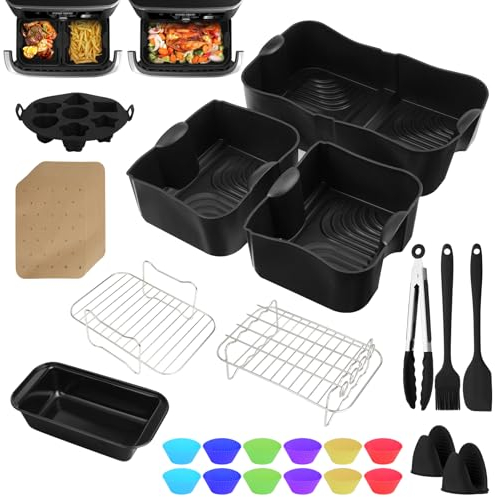 Heißluftfritteusen Zubehör für Ninja Foodi Flexdrawer AF500EU, Airfryer Zubehör mit 1×10.4L & 2×5.2L Silikonform, Grillrost, Backform, Backpapier, Minikuchenformen etc