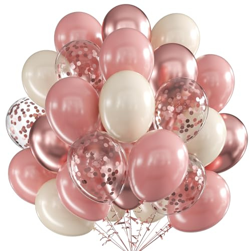Luftballons Retro Rosa Roségold, 60 Stück 12 Zoll Rosa Weißsand Latex Luftballons Metallic Roségold Luftballon mit Konfetti Party Ballons, Party Luftballon für Geburtstag Hochzeit Jahrestag Deko