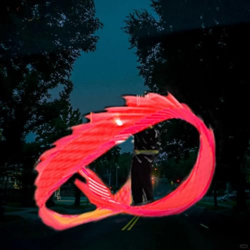 EXCLURA Jongliertücher Nacht-LED-Drachen-Poi, Jonglier-Fitness-Drache, Drachen-Poi, Leuchtender, Fließender Outdoor-Drachentänzer, Drachen-Poi-Streamer für Garten/Strand(Red,10 m (33 ft))