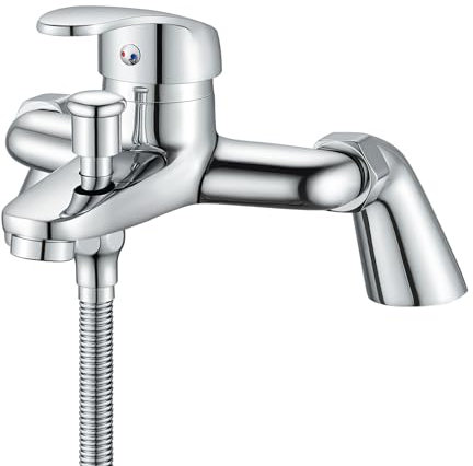Rehomthy Bath Shower Mixer Tap, Modern Round Monobloc Single Shower Tap with Bathtub Spout, Solid Brass, Chrome, 1/2'' Outlet 180mm Centres