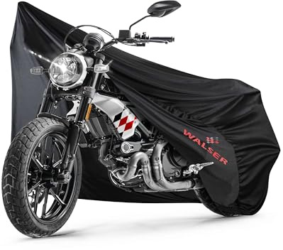 WALSER Funda Moto Indoor L 250x100x130 cm - Cubierta Moto Stretch Transpirable, Proteccion Anti-polvo para Motos Grandes, Garaje Moto Interior Tela negro incl. Bolsa
