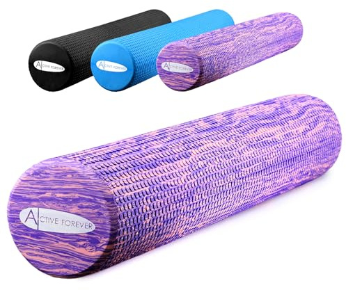 ACTIVE FOREVER Solid Floating Dot Foam Roller，Relieve Muscle Tension&Promote Circulation，High Density Massage Rollers for Back, Legs, Fitness, Yoga, Pilates-Camouflage Purple（90cm*15cm）