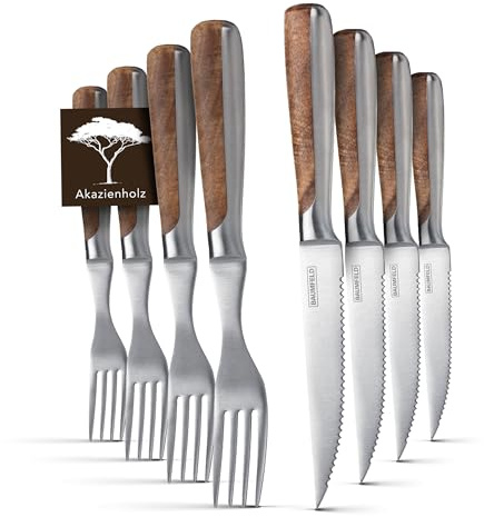 BAUMFELD Pizza- und Steakbesteck (Akazienholz, 8 teilig)