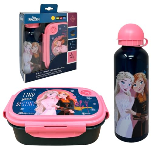CARTOON Ensemble déjeuner pour enfants 2 pièces bouteille en aluminium et porte-goûter bouteille et boîte à lunch (Frozen (1))
