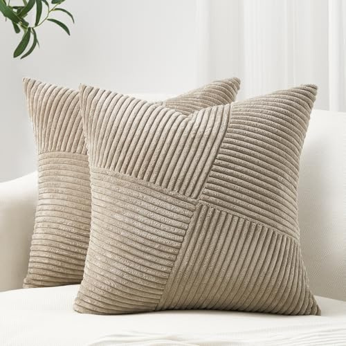 Topfinel 2er Set Taupe Kordsamt Windmühle Streifen Muster Kissenbezug 45x45CM Weich Kissenhülle Dekokissenbezug Sofakissen Dekokissen Boho Deko für Sofa Schlafzimmer Wohnzimmer Balkon