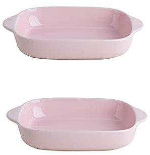 Plat à four en céramique, plats à four en porcelaine, plat à tarte, moule à tarte de 8,8 pouces, plat à tarte, plat à quiche antiadhésif for la cuisson, lot de 2(Pink)