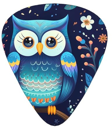 LLKGOT Owl Print Picture Guitar Plektrum 12 pieces with three thickness plectrum combinations suitable for bass and ukulele