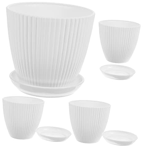 Abaodam 4pièces Pot De Fleurs Résine avec Drainage Et Plateau De Rangement pour Intérieur Et Balcon pour Orchidées Et Plantes Vertes