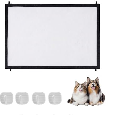 Cancelletto per Bambini Cancello Sicurezza Cani Gatti Animali Domestici 110x72 cm Rete di Barriera per Animali Domestici con 4 Ganci Adesivi Forti per Scale, Porte, Corridoi