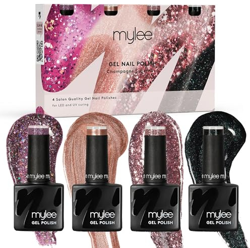 Mylee Gel Nail Polish 4x8ml [Champagne Supernova], UV/LED Soak-Off Nail Art | Manicure Pedicure for Professional, Salon & Home Use, Long Lasting & Easy to Apply - Autumn/Winter Range