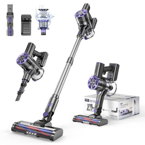 Comvtu Cordless Vacuum Cleaner Rechargeable with Detachable Battery, Powerful Vacuums with 2 Adjustable Modes, Lightweight Portable Stick Vacuum (Hibiscus)
