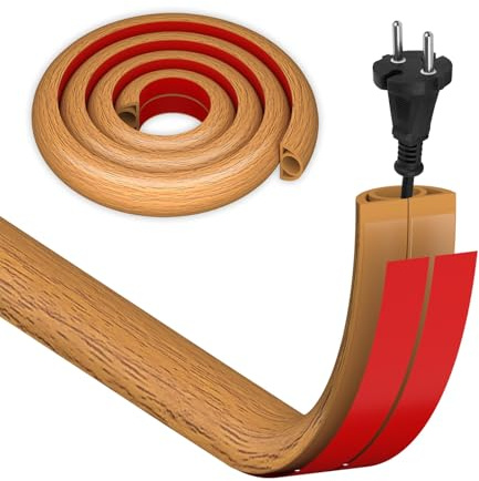HEMENTEC Cache Cable Sol Bois, 3mx20mm Passe Cable Sol Adhésif Cache Fil Électrique Sol, Flexible PVC Goulotte Passe Cable Sol, Protecteur de Câbles de Plancher pour Bureau Maison entrepôt Concert