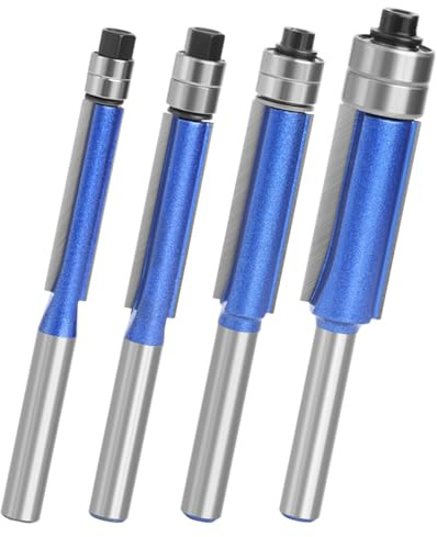 Fresa Router Per Rifilatura A Filo Da 6.35mm 4 Pezzi Utensile | Cuscinetto Superiore per Fresa Taglio Filo Per Ristrutturazione Casa E Uffici, Esterno E Interno