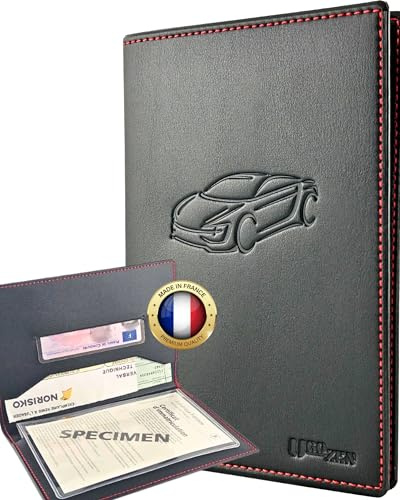 Ugozen Pochette Carte Grise Luxeo | Porte Papier Voiture Etui 3 Volets Cristal Inclus