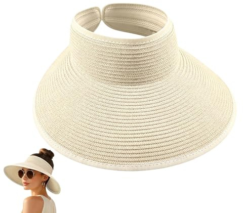 Cappello parasole – Protezione UV regolabile – Cappello con visiera in paglia, per donne, mogli, madri, fidanzate, vacanze estive, viaggi, escursionismo, spiaggia, piscina, campeggio, picnic