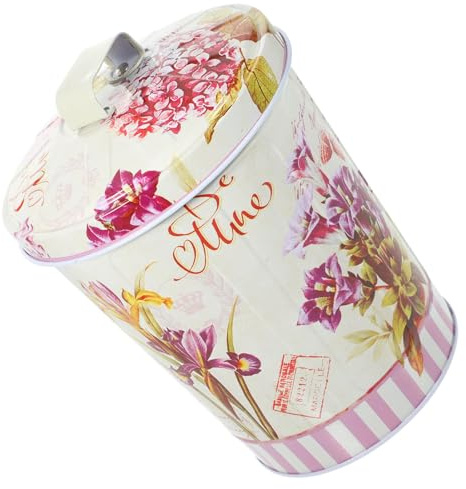Beatifufu Biscuit Tin with Flower Pattern, Iron Material, Good Sealing Performance and Easy to Use, Featuring a Small Handle the Lid, for Storing Snacks and Decorating Use