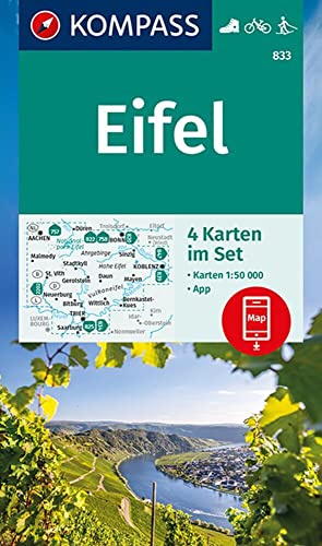KOMPASS Wanderkarten-Set 833 Eifel (4 Karten) 1:50.000: inklusive Karte zur offline Verwendung in der KOMPASS-App. Fahrradfahren. Langlaufen.