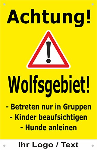 Absperr-Plane Absperr-Banner – Achtung Wolfs-Gebiet - mit Logo – 450x700mm mit Ösen – P00001-055-C-Logo - stabile PVC Werbe-Plane - in 4 Varianten erhältlich