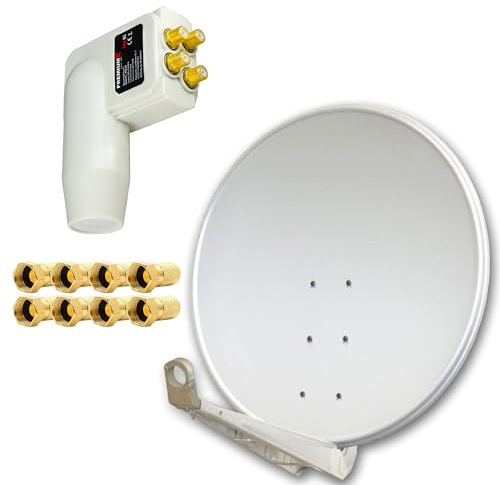 Premium X Deluxe SAT Anlage für 4 Teilnehmer 100cm Satellitenantenne ALU Hellgrau mit Quad LNB inkl. 8X F-Stecker