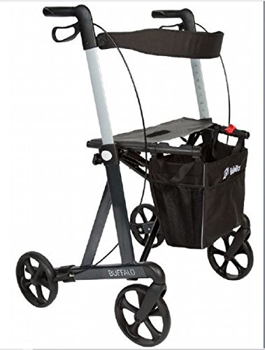 FabaCare Premium Rollator Set Buffalo mit Softrädern 312305, Aluminium, faltbar, mit Vollausstattung, Alurollator bis 200 kg, Sitzhöhe 62 cm, mit FabaCare Sicherheitsreflektoren
